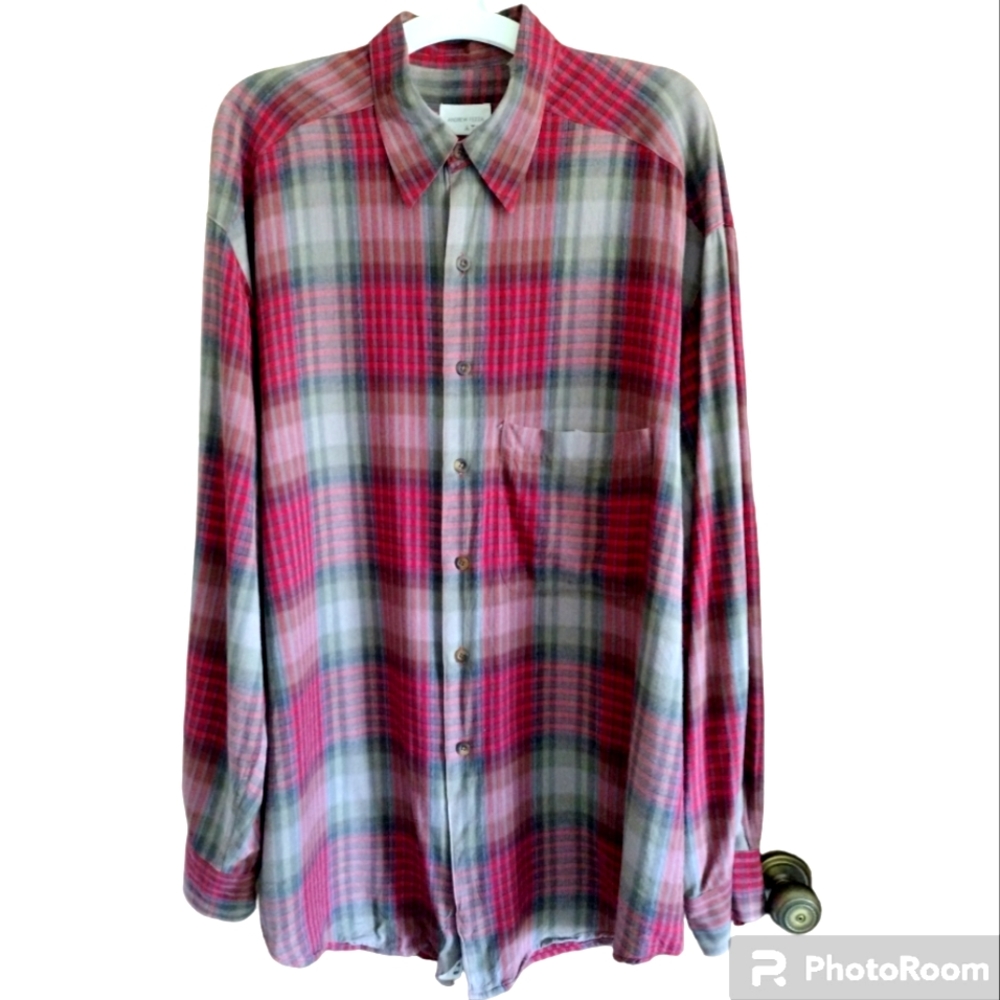 Men's Andrew Fezza Red Gray Long Sleeve Button Down Shirt XL